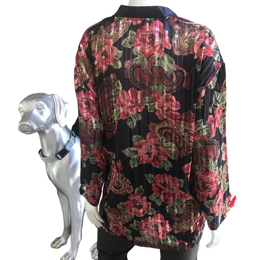 Vintage Victoria's Secret Floral Long Sleeve Black Pleated Sleep Shirt Size M - Picture 2 of 6